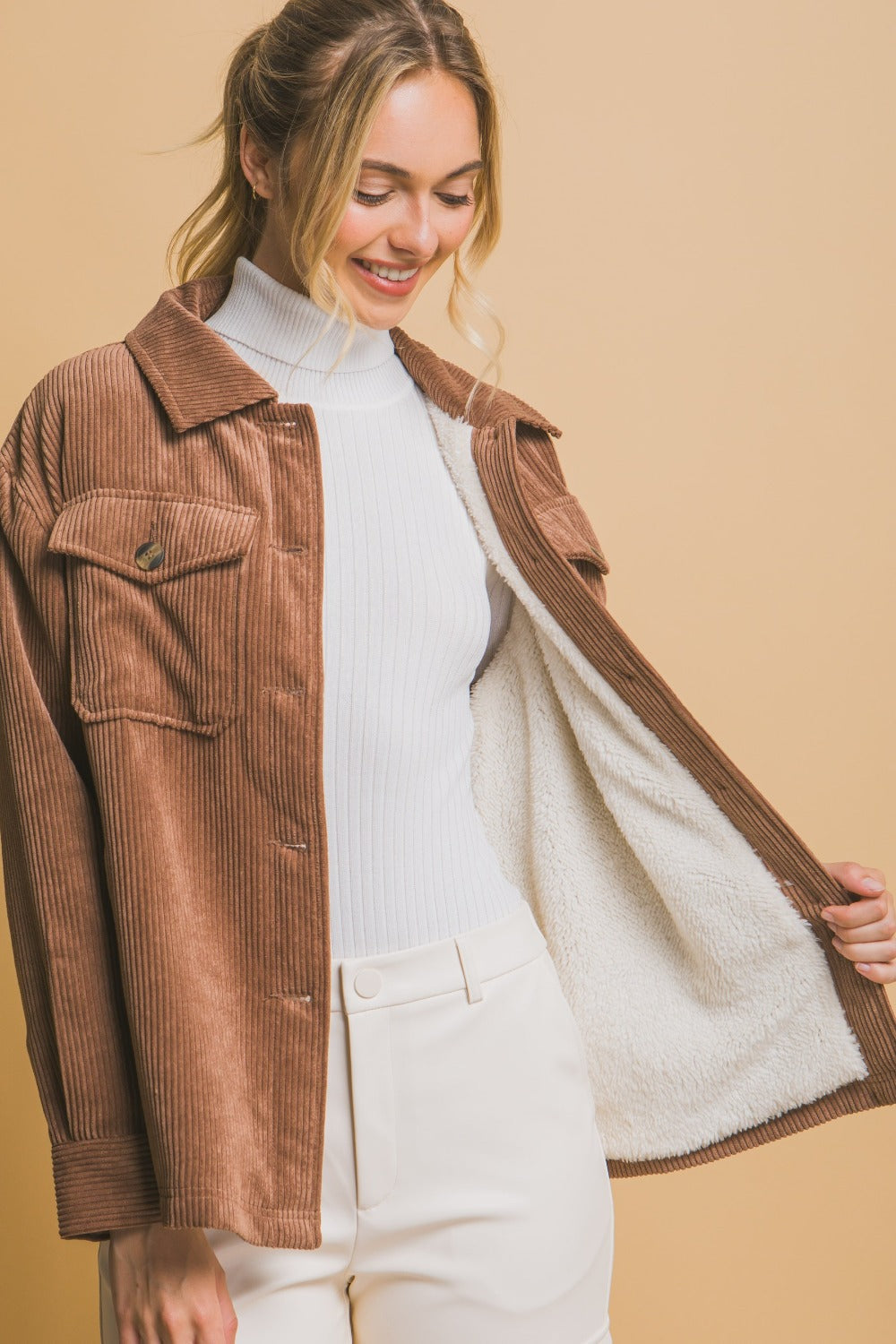 Brenda® | Love Tree corduroy jacket with buttons and Sherpa interior