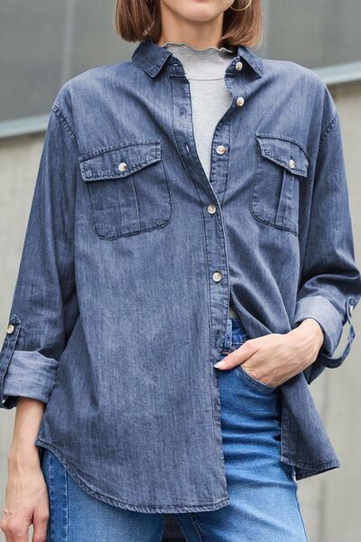 Carla® | Long sleeve denim top with pockets and collar