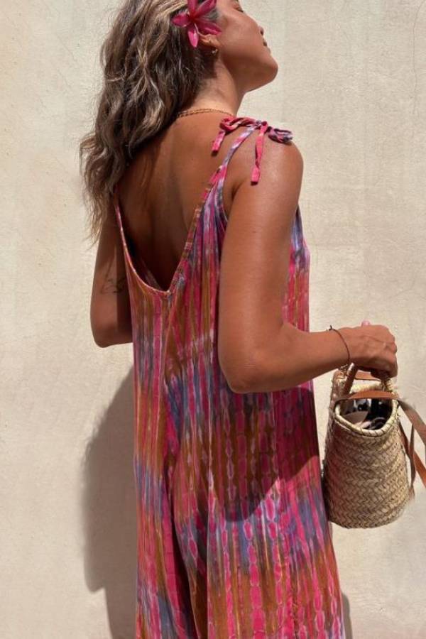 Claudia® | Printed loose lace-up jumpsuit with V-neck