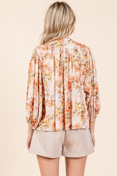 Edna® | Floral blouse with batwing sleeves and button placket