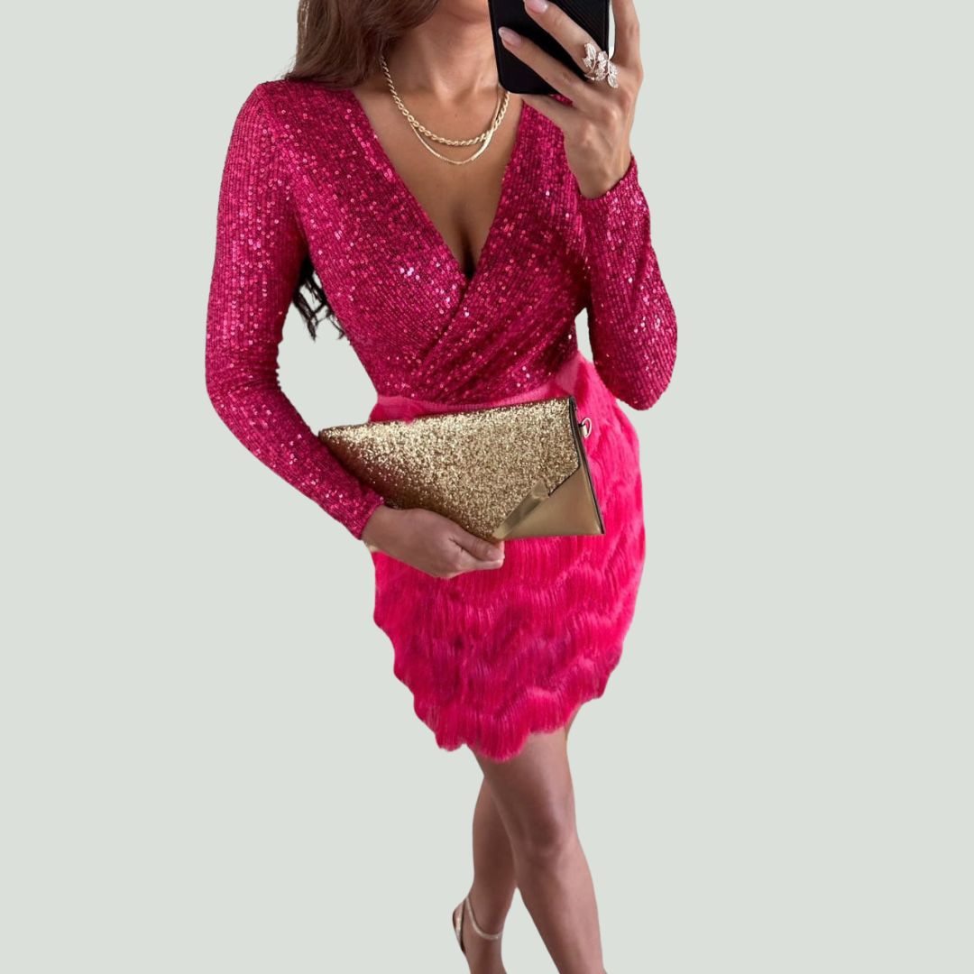Amalberga® | Heidi-Mode Sequin Dress With V-Neck