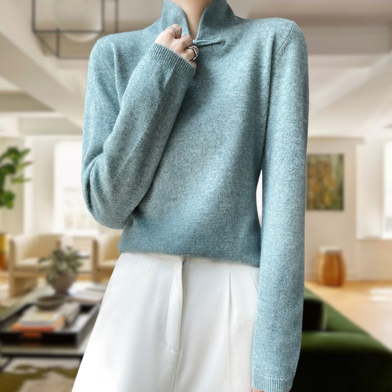 Casandra® | Elegant women's knitted sweater with stand-up collar
