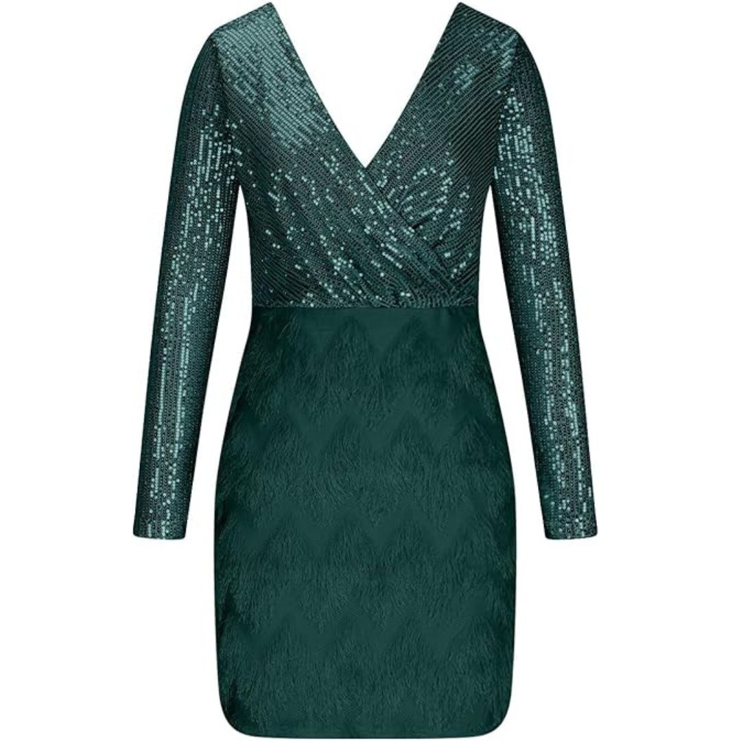 Amalberga® | Heidi-Mode Sequin Dress With V-Neck