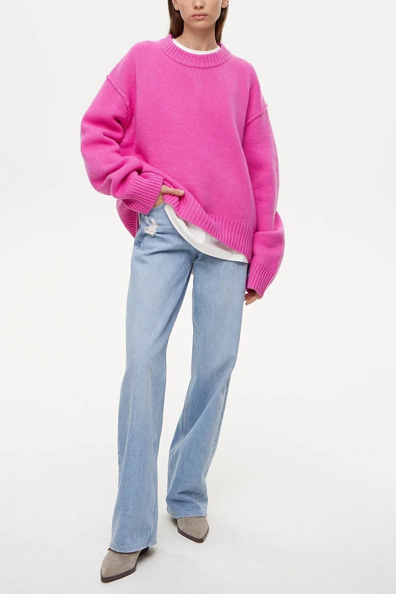 Carmen® | Round Neck Solid Color Pullover Sweater