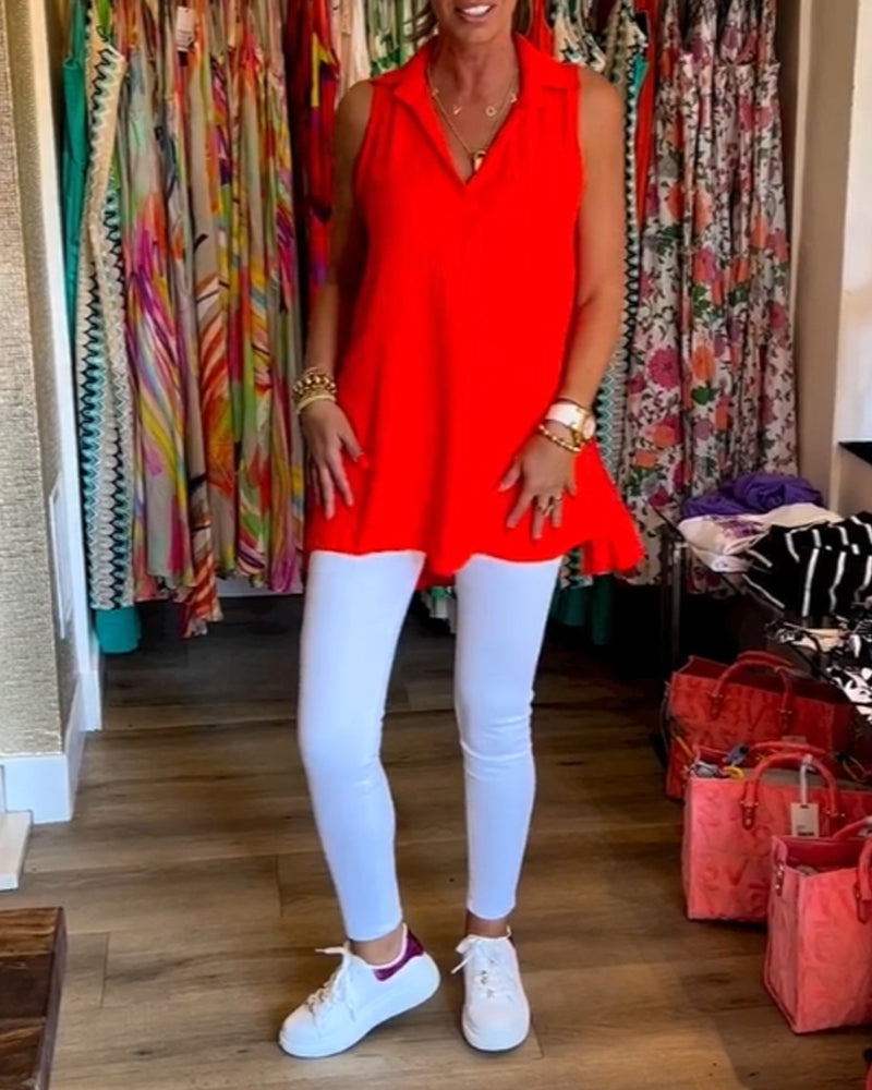 Carla® | Sleeveless blouse with ruffles and lapels
