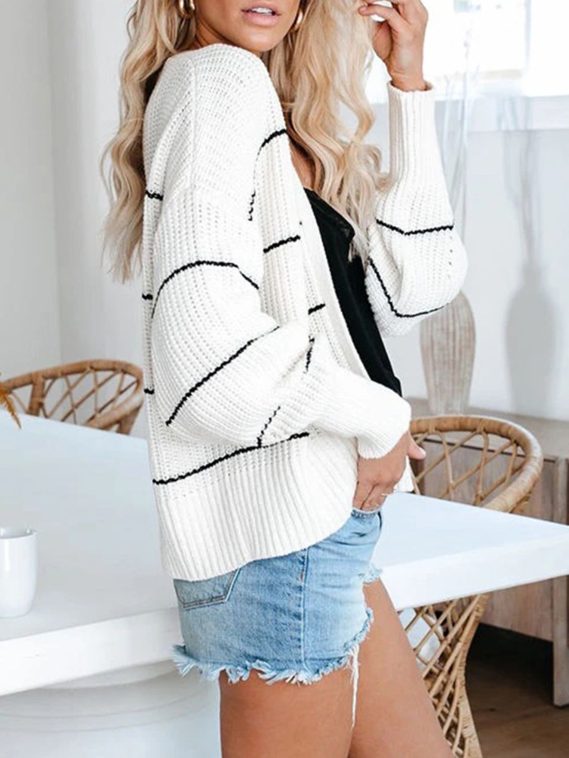 Corina® | Striped, open front long sleeve cardigan