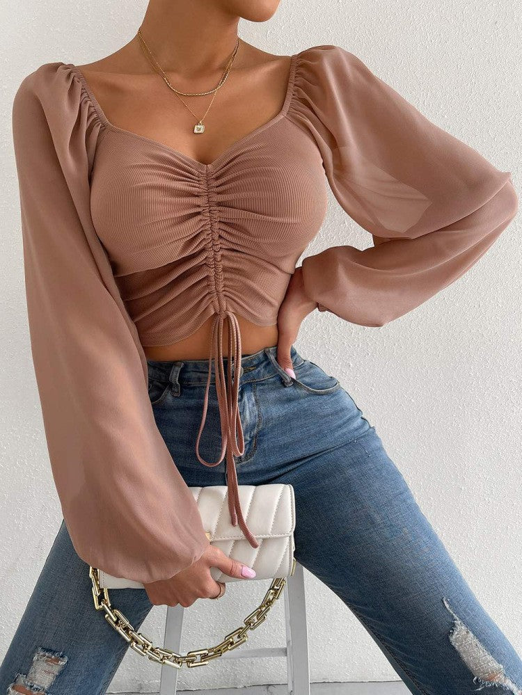 Breanne® | Blouse With Long Puff Sleeves And Drawstring