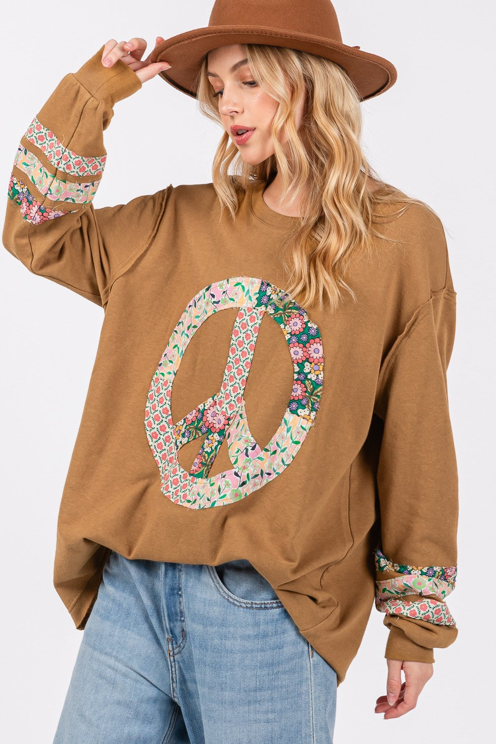 Cristina® | SAGE + FIG long-sleeved shirt with peace appliqué patch