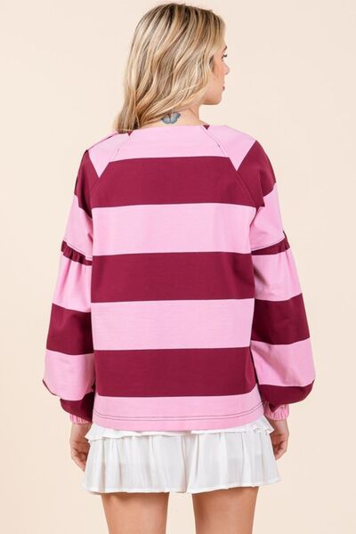 Cecilia® | Striped long sleeve t-shirt with snap fasteners on the shoulder