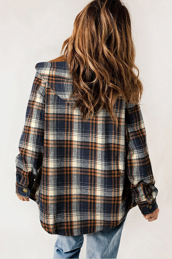 Agustina® | Snap Button Sherpa Lined Hooded Flannel Jacket