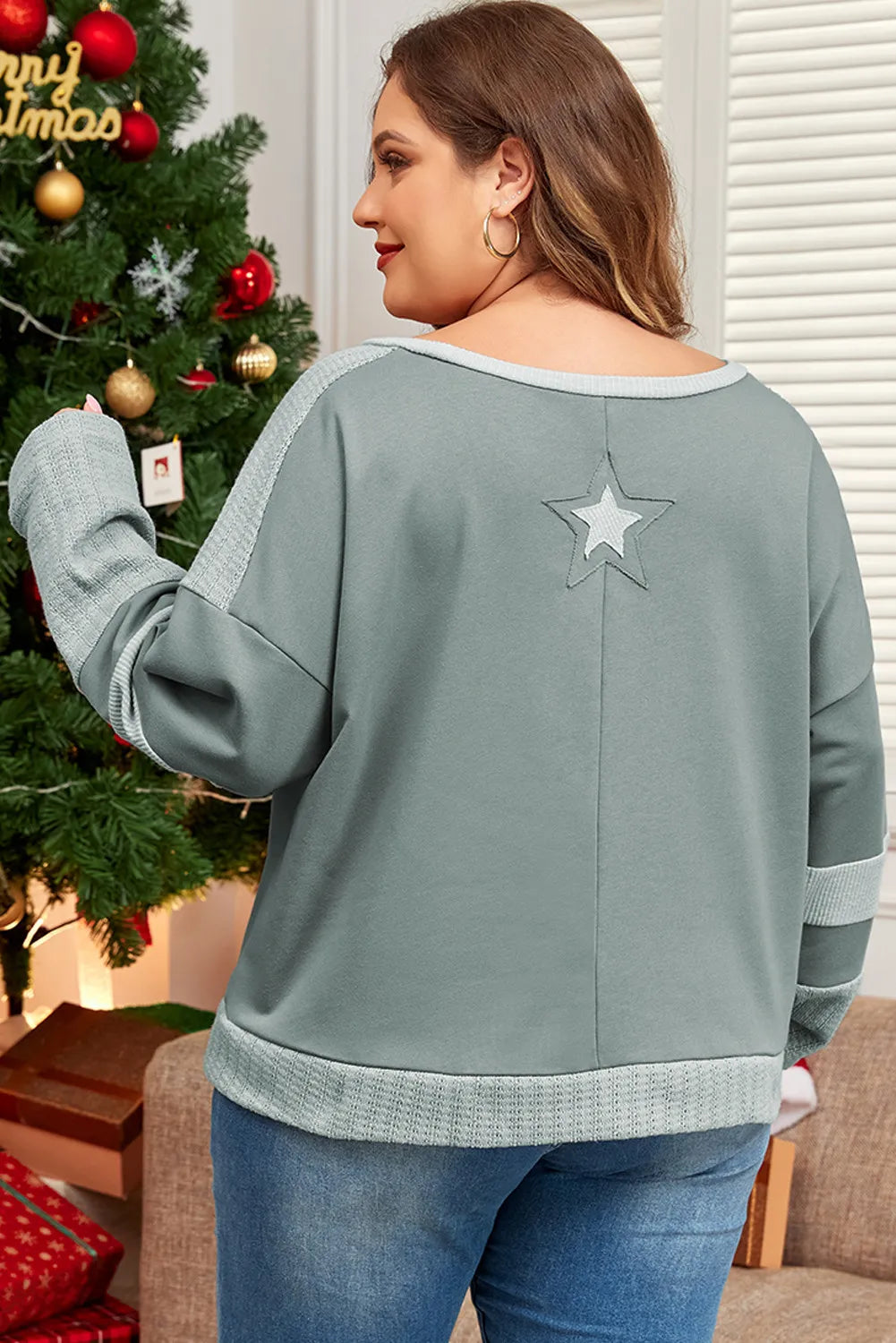 Carolin® | Plus size long sleeve star crew neck top