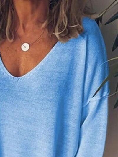 Blossom® | Full size long sleeve t-shirt with oversized V-neck and dropped shoulders