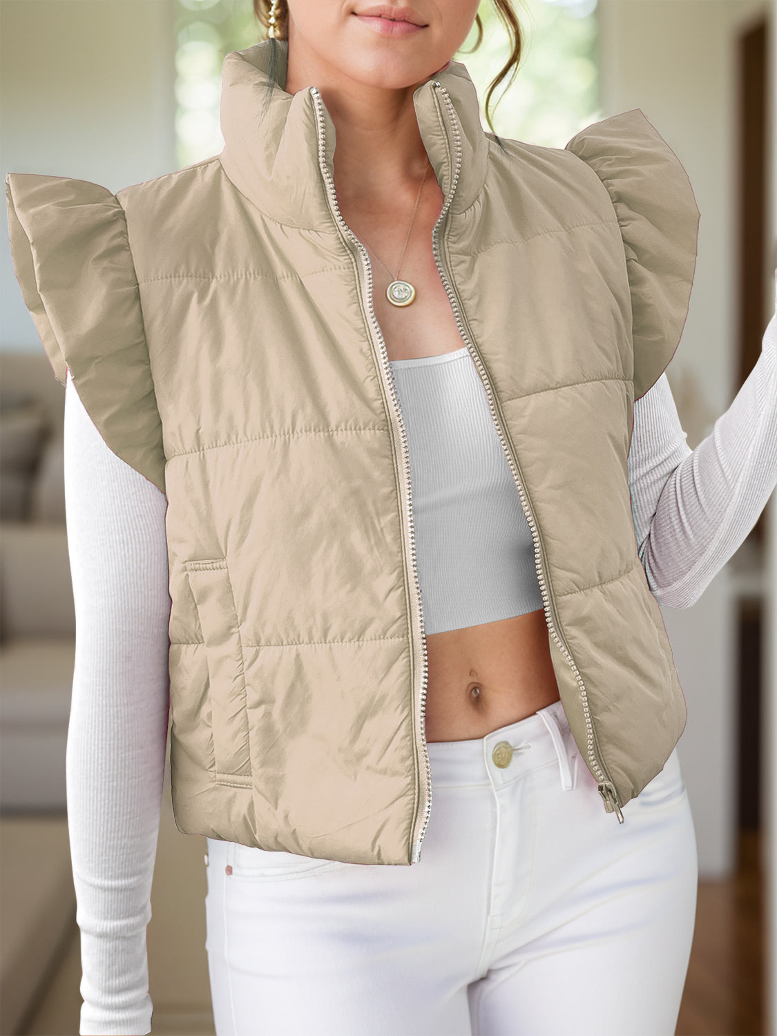 Anita® | Zip-up jacket with cap sleeves and pockets