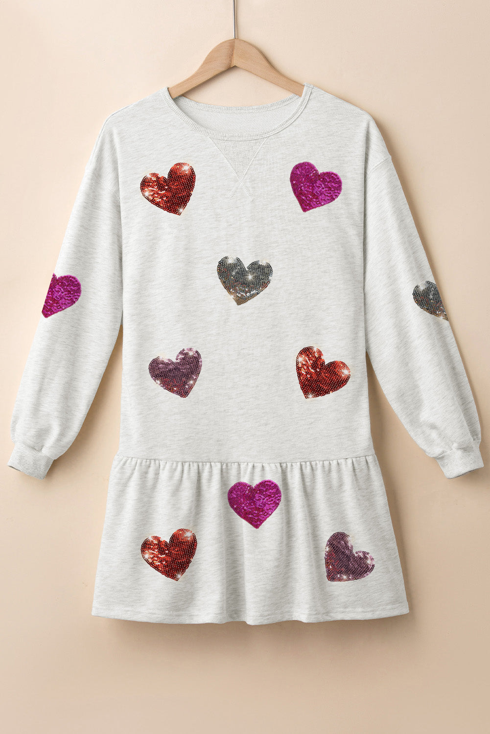 Andrea® | Long sleeve mini dress with sequins and a heart round neckline