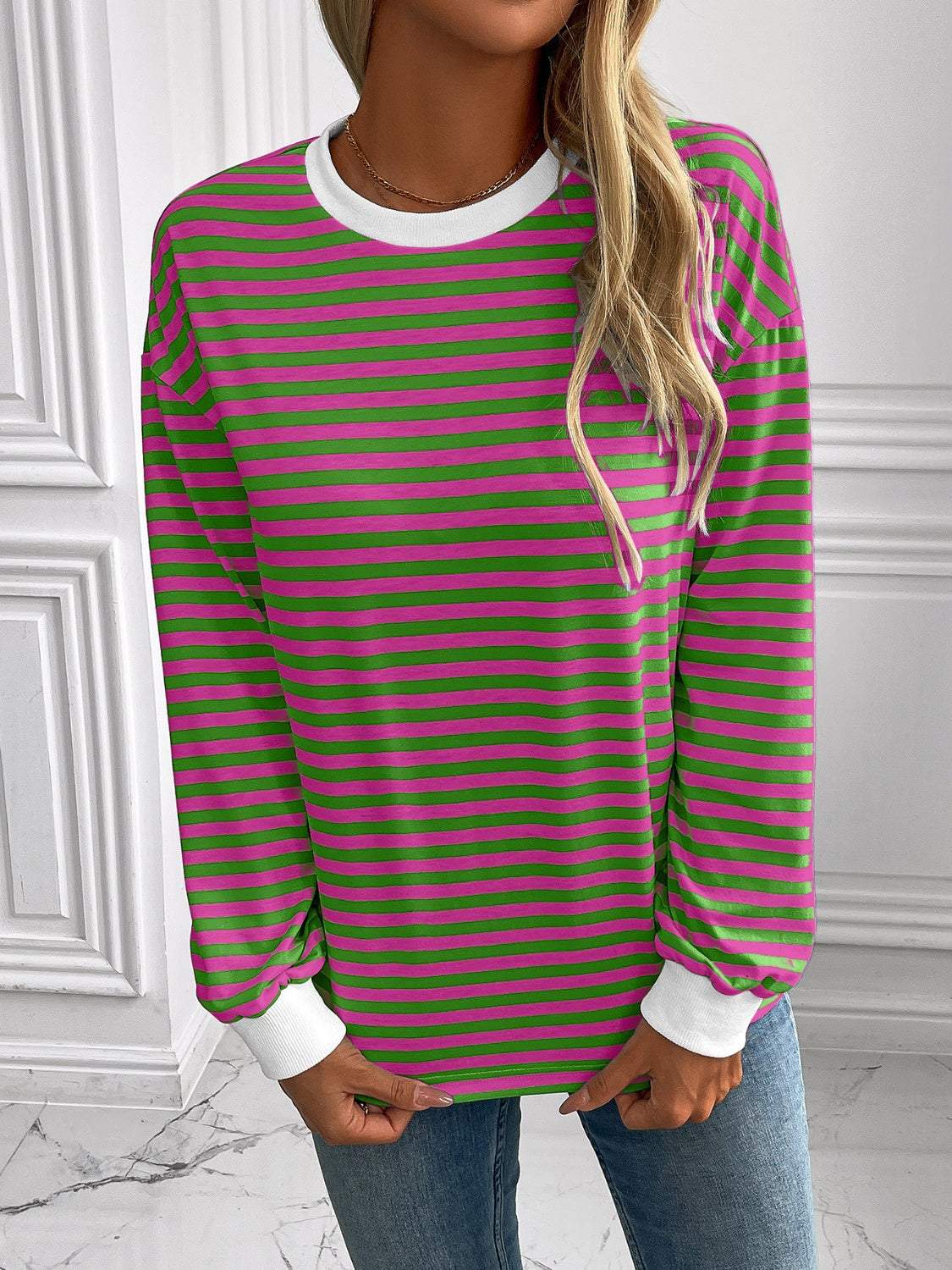 Constance® | Ivy Lane striped long sleeve crew neck sweatshirt