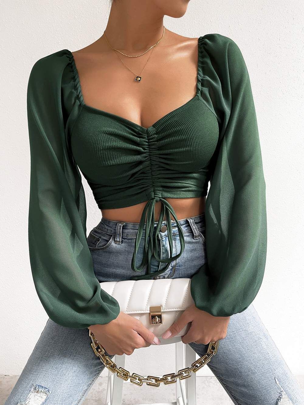 Breanne® | Blouse With Long Puff Sleeves And Drawstring