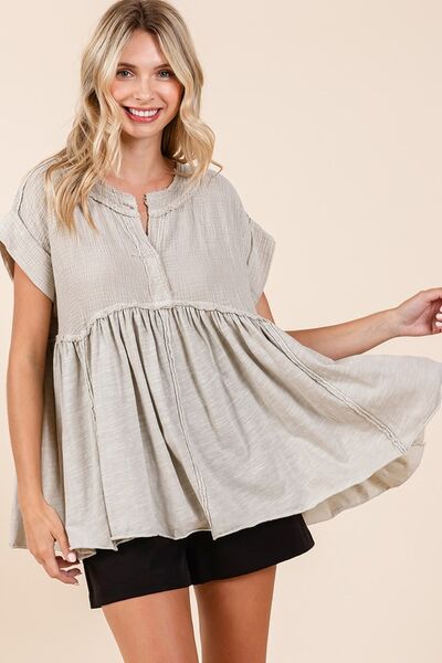 Dominica® | Mixed media babydoll short sleeve blouse