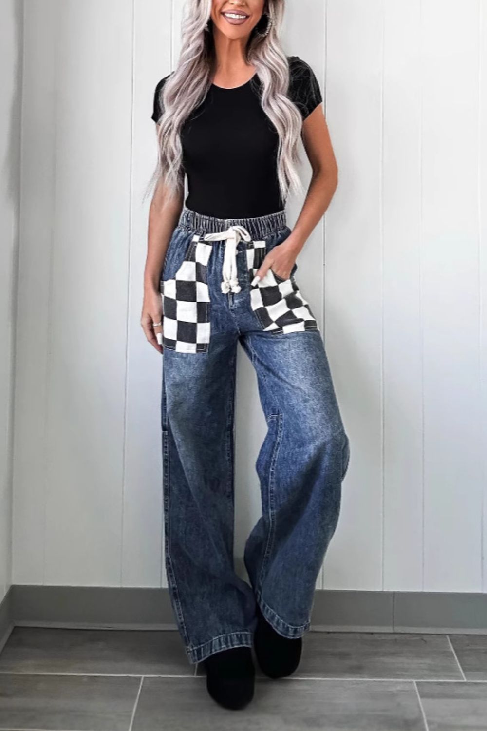 Dorotea® | Checked wide leg jeans
