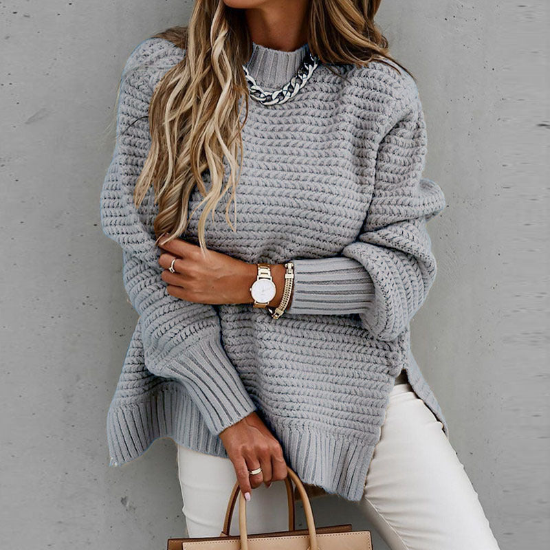 Ava® | Knitted sweater with side slit and drawstring