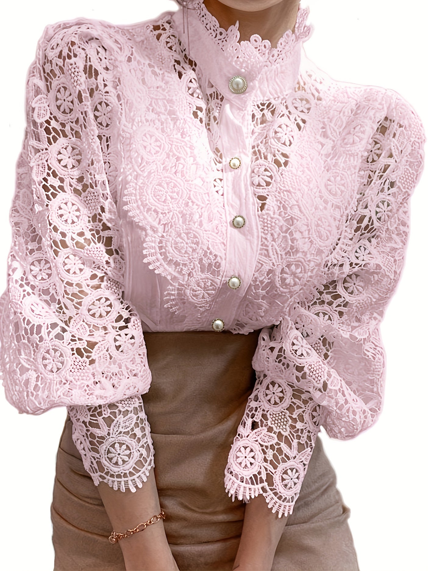 Brendi® | Women'S Blouse With Lace, Lantern Sleeves And Pleated Plain Cut