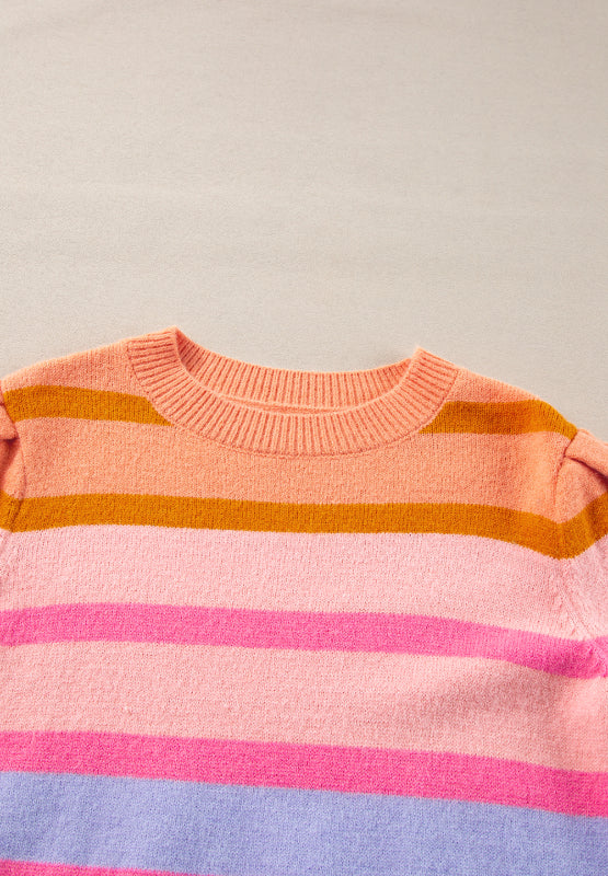 Alejandra® | Striped crew neck sweater with half sleeves