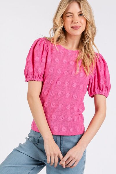 Celia® | Short-sleeved top with a round neckline and a floral pattern