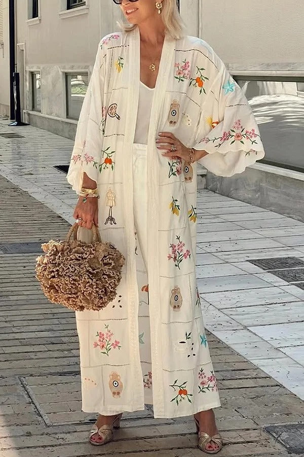 Bárbara® | Sunday Stroll Unique Plaid Print Long Sleeve Midi Cover Up