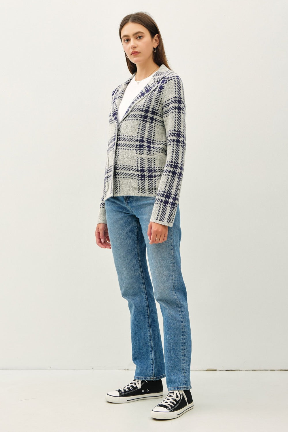 Aurora® | Be Cool checked long-sleeved pullover jacket with front patch pockets