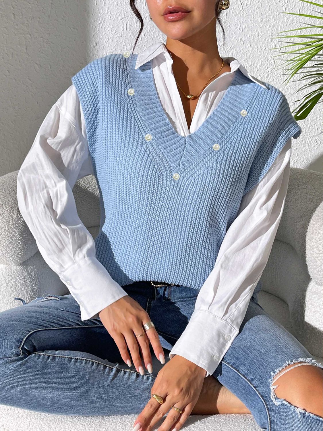 Beatriz® | Beaded V-neck sweater vest