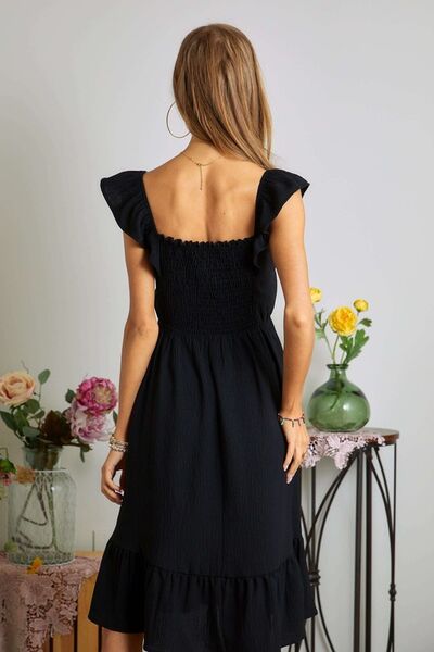 Arden® | Smocked ruffled dress with cap sleeves and square neckline