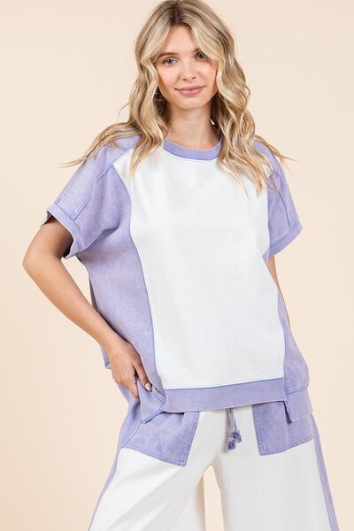 Aubrey® | Oversized short sleeve color block t-shirt