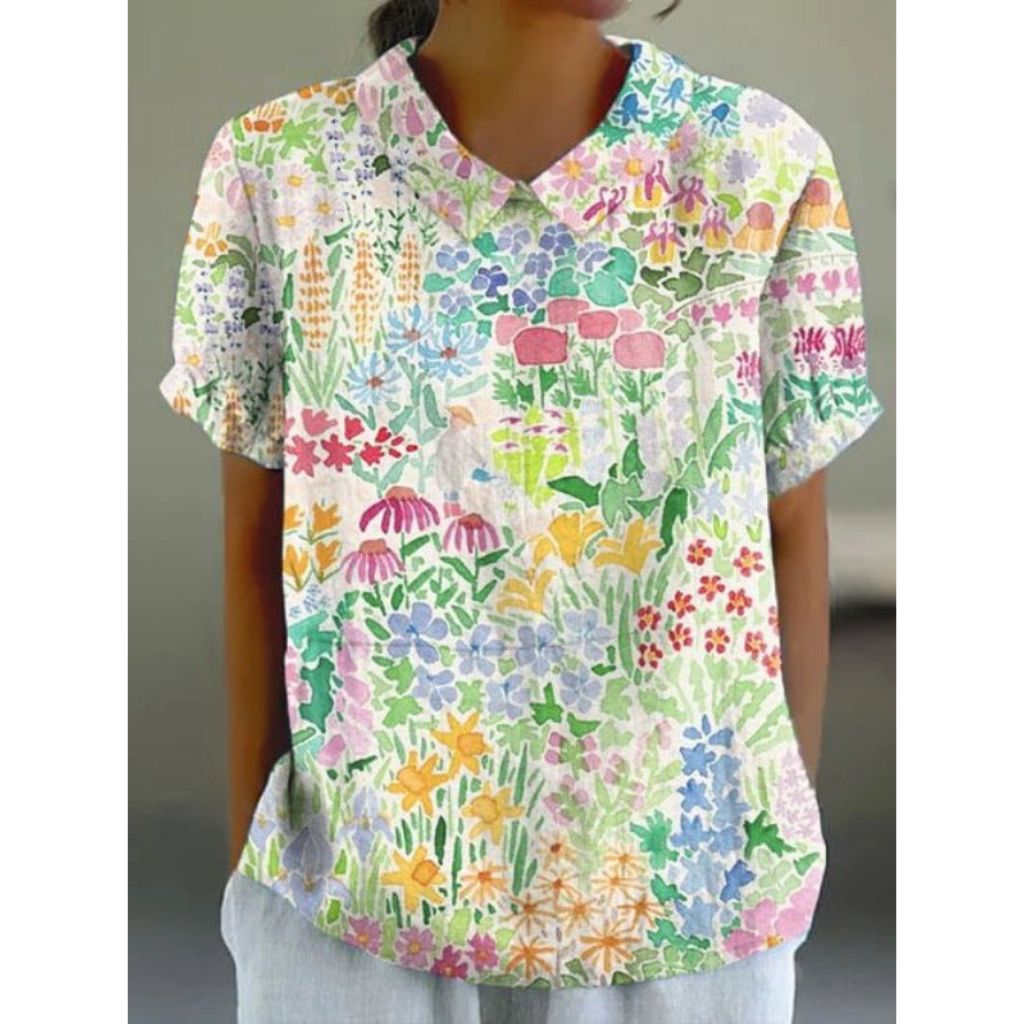 Bubna® | Cotton Linen Blouse With A Pastoral Floral Pattern