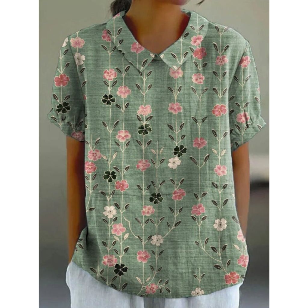 Bubna® | Cotton Linen Blouse With A Pastoral Floral Pattern