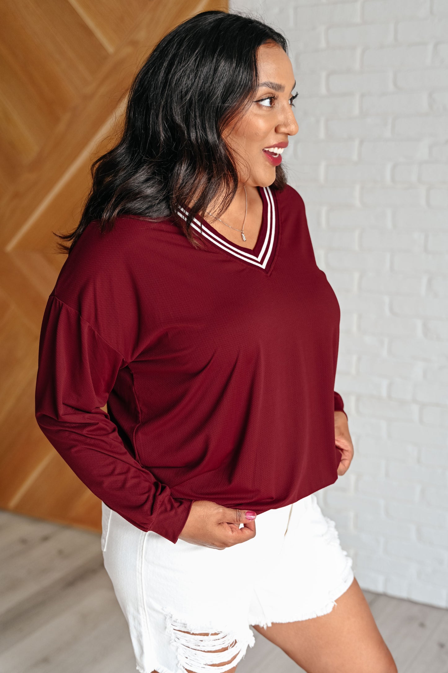 Bruna® | All Out Comfort V-neck sweater in Red Merlot
