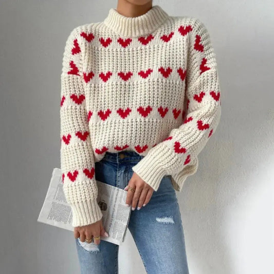 Denisse | Playful knitted sweater with heart pattern for women