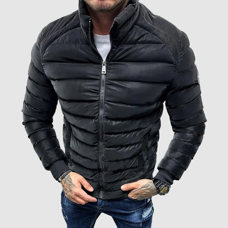 Men’s Quilted Jacket – Slim Fit – Stand Collar – Ribbed Cuffs – Lightweight Insulated