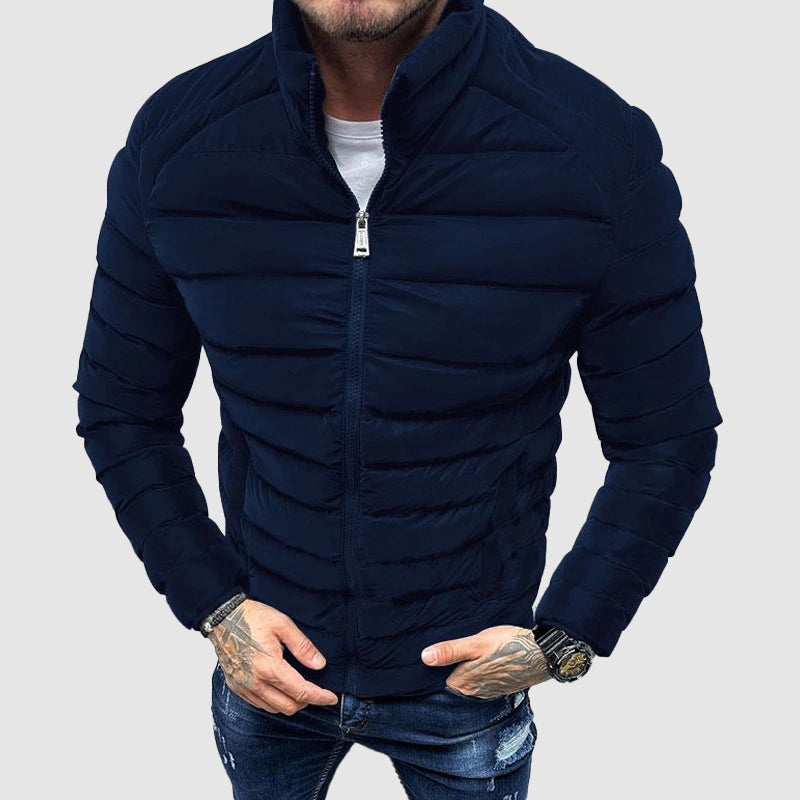 Men’s Quilted Jacket – Slim Fit – Stand Collar – Ribbed Cuffs – Lightweight Insulated