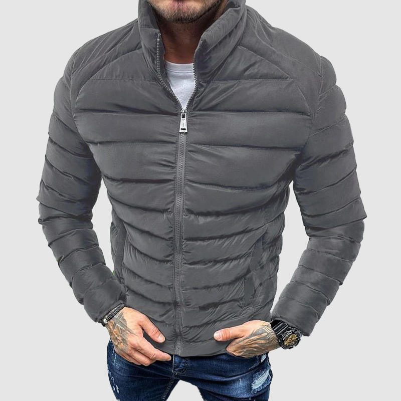 Men’s Quilted Jacket – Slim Fit – Stand Collar – Ribbed Cuffs – Lightweight Insulated
