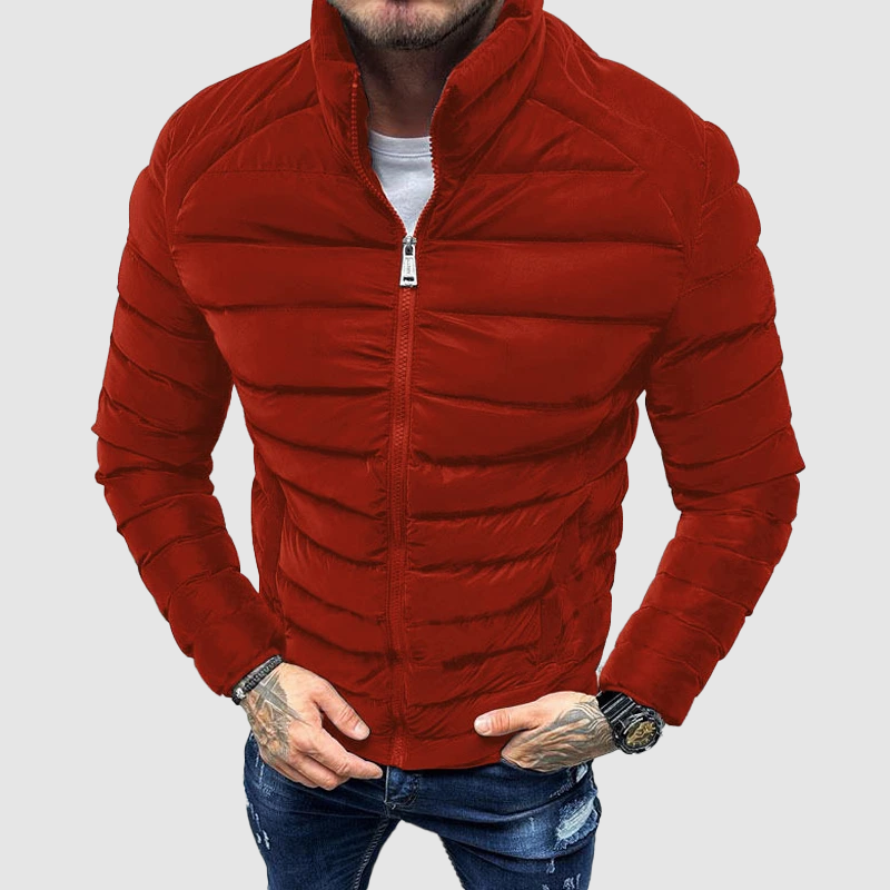 Men’s Quilted Jacket – Slim Fit – Stand Collar – Ribbed Cuffs – Lightweight Insulated