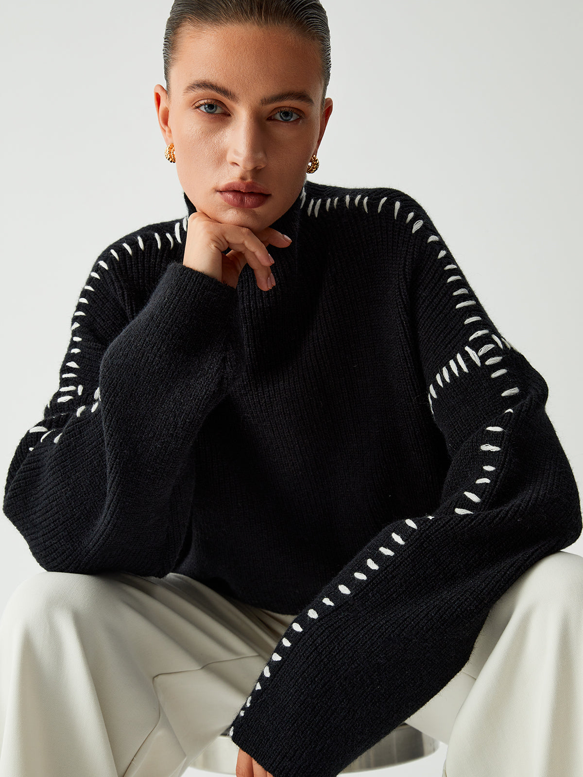 Charlotte® | Turtleneck sweater with piqué stitch details