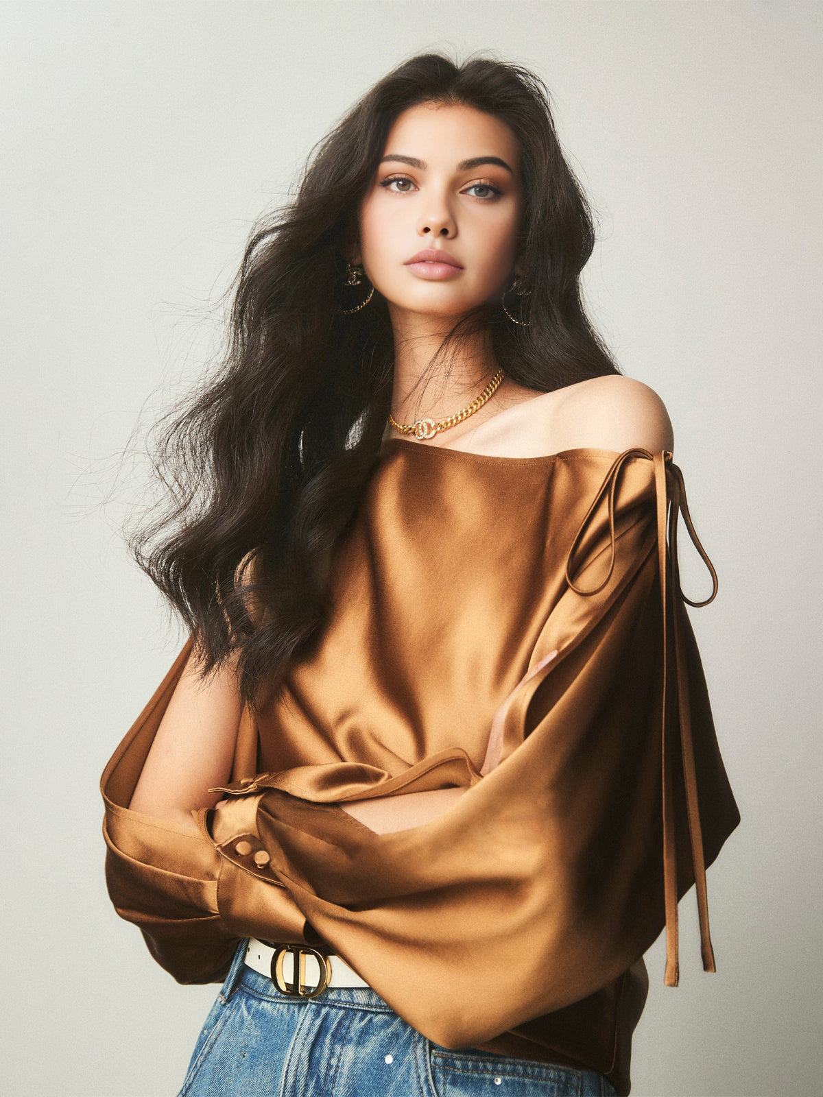 Bretanya® | Asymmetrical Satin Blouse With Cold Shoulder