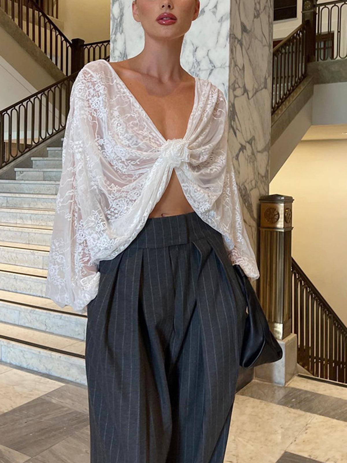 Breslin® | Floral Decor Lace Detail Blouse