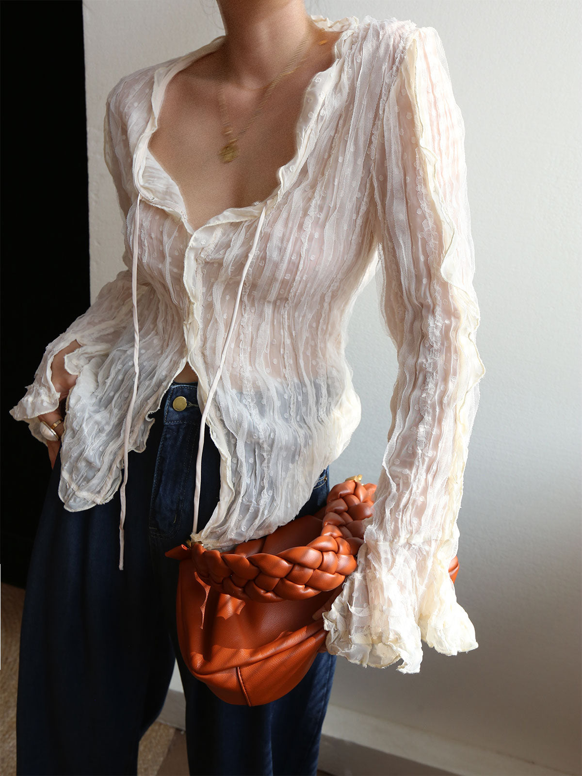 Bretania® | Chiffon Blouse With Ruffle Trim And Long Sleeves