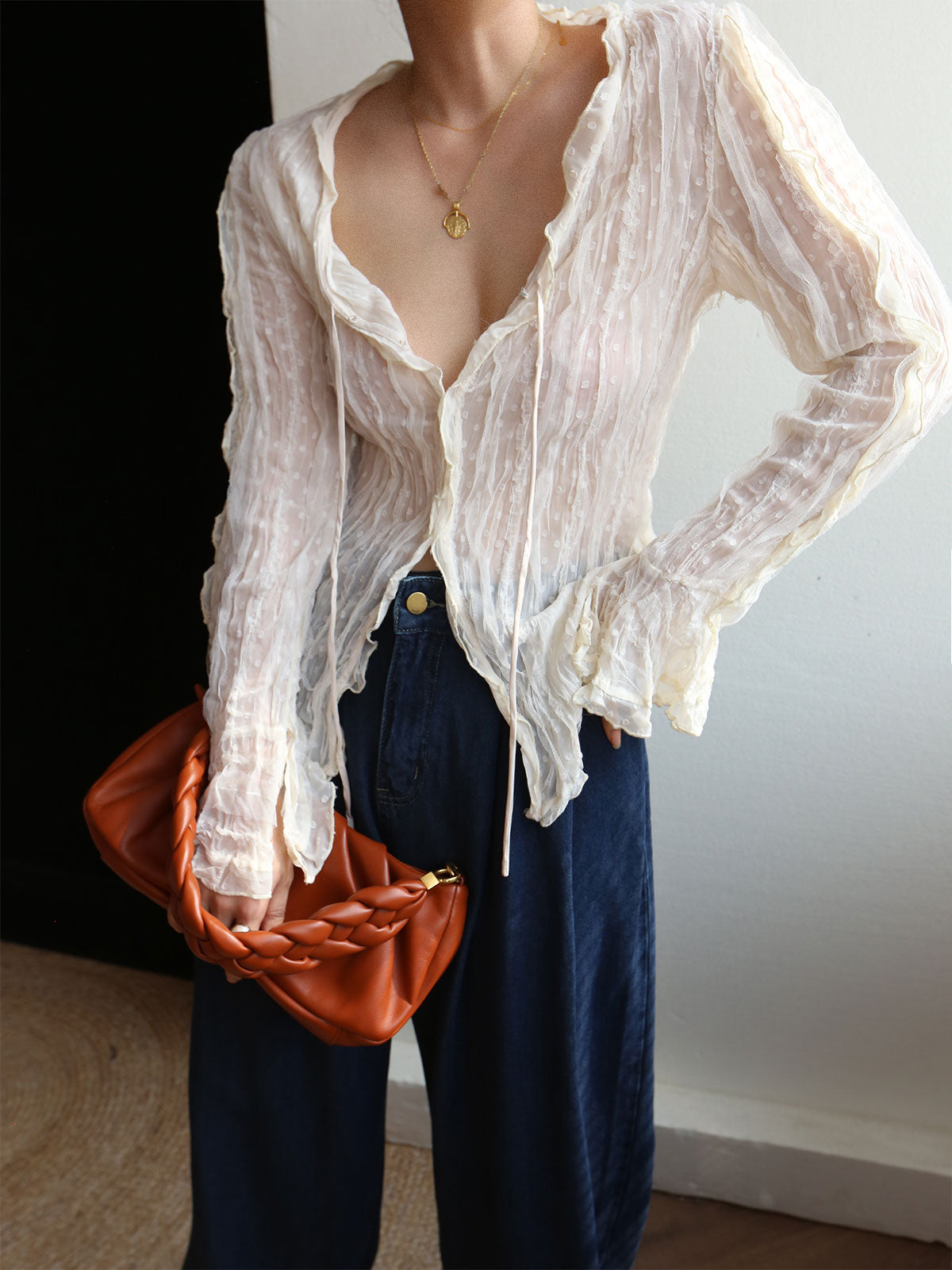 Bretania® | Chiffon Blouse With Ruffle Trim And Long Sleeves