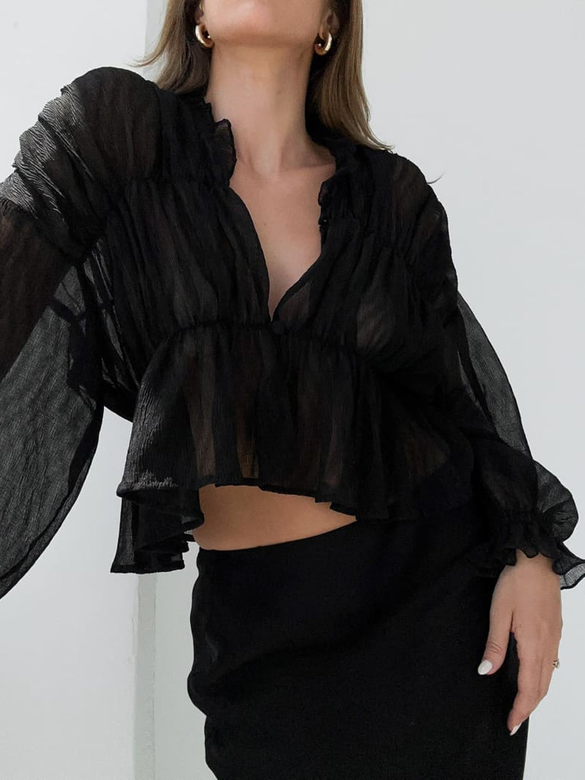 Bretane® | Chiffon Blouse With Ruffle Details