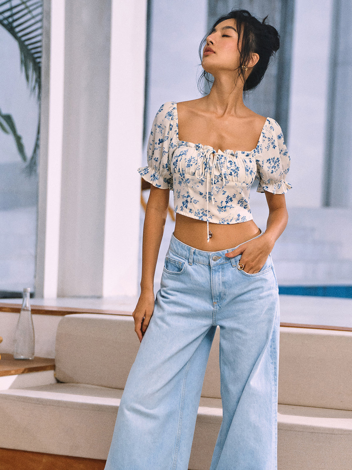 Bresha® | Floral Print Blouse With Knot Detail