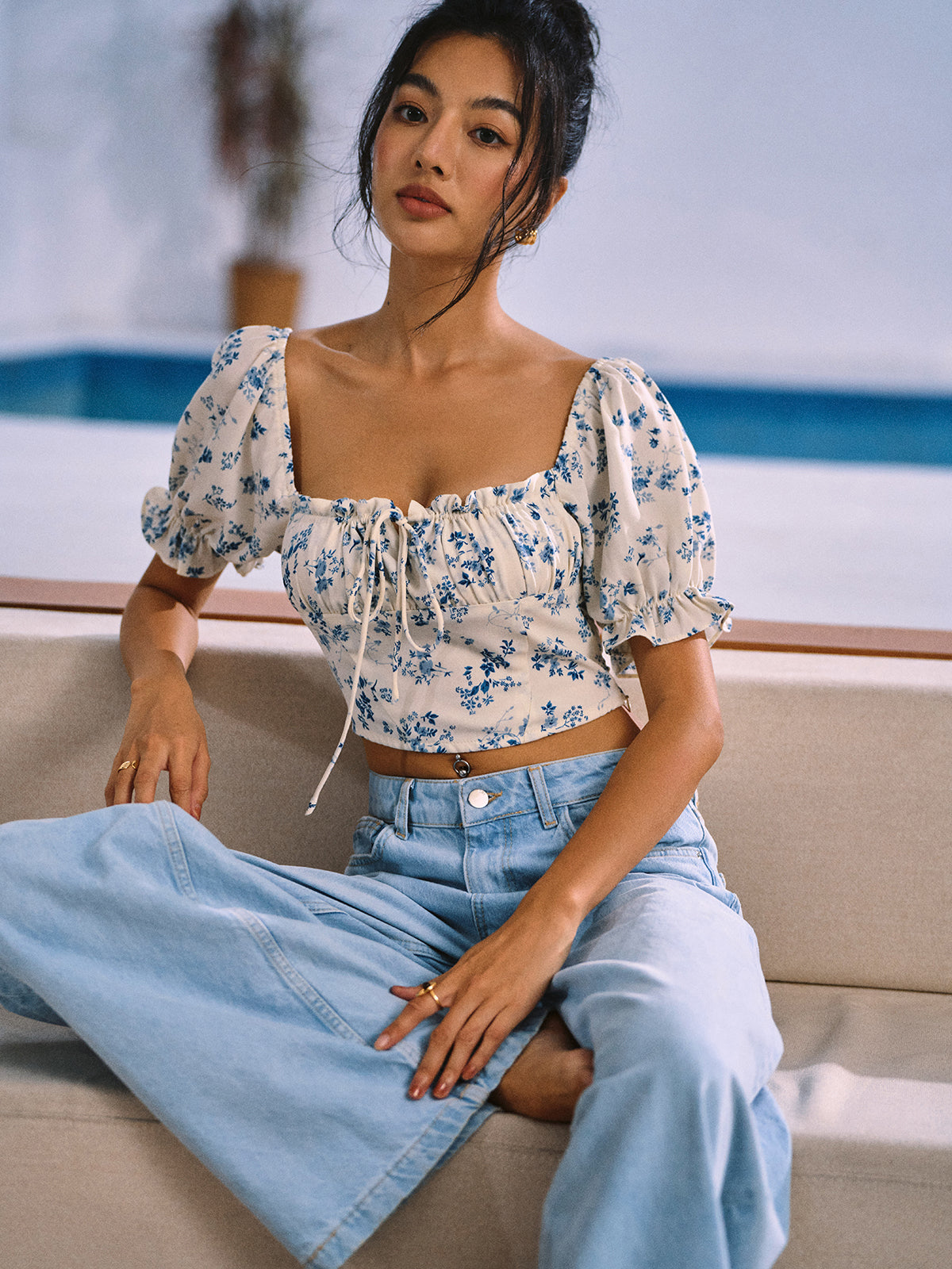 Bresha® | Floral Print Blouse With Knot Detail
