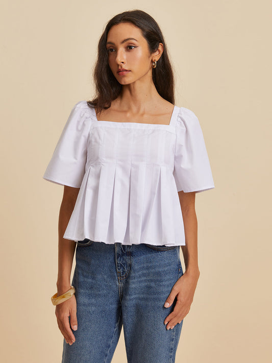 Ananda® | Pleated Blouse With A Round Neckline