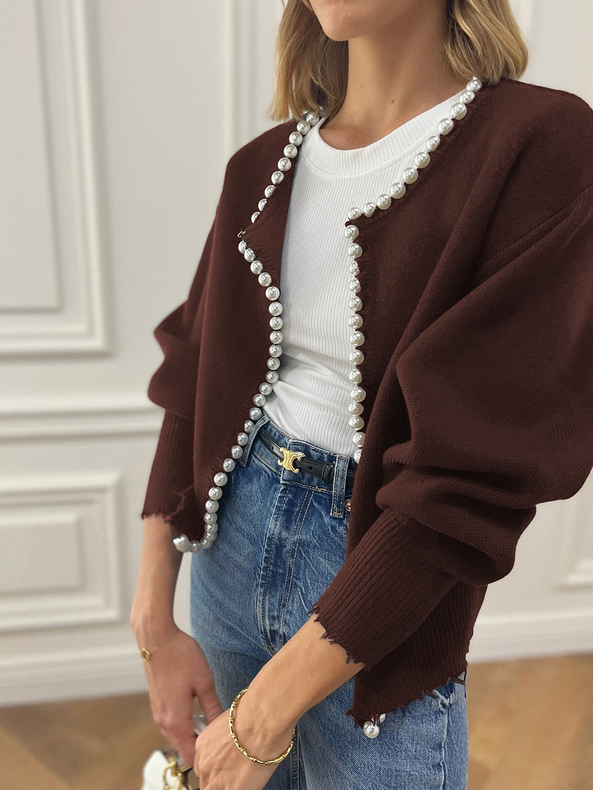 Belén® | Beaded cardigan with ripped hem