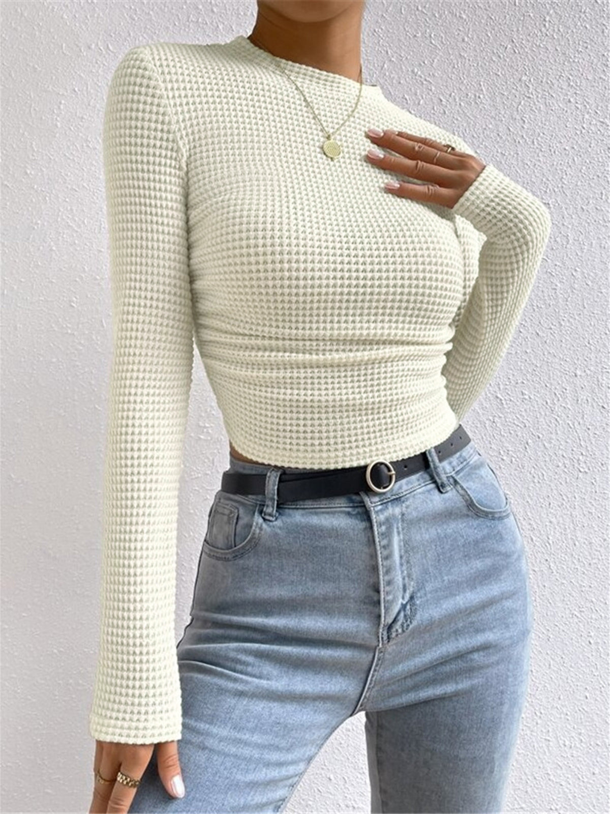 Sage | Women's Fitted Waffle Knit Long Sleeve Top
